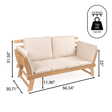Hartley 2-Seat Modern Scandinavian Folding Wood Outdoor Day Bed Sofa - JONATHAN Y
